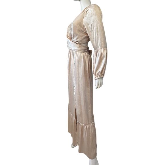RAHI~ ANTHROPOLOGIE Women's Champagne Leila Luster Long Sleeve Maxi Dress Size L - Picture 3 of 6